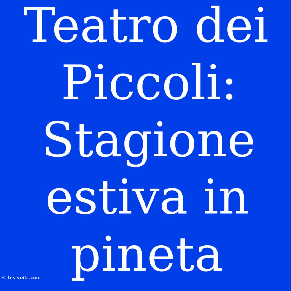 Teatro Dei Piccoli: Stagione Estiva In Pineta