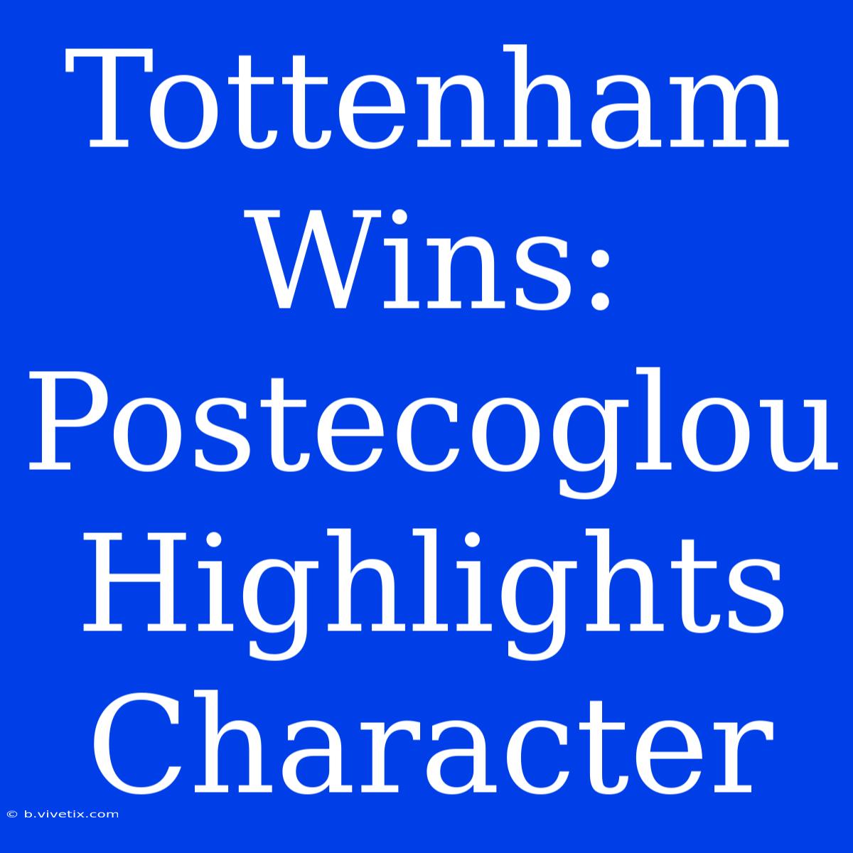 Tottenham Wins: Postecoglou Highlights Character