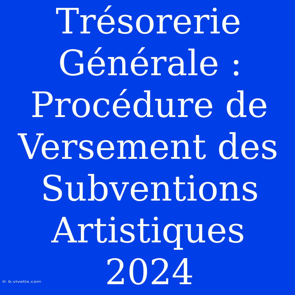 Trésorerie Générale : Procédure De Versement Des Subventions Artistiques 2024