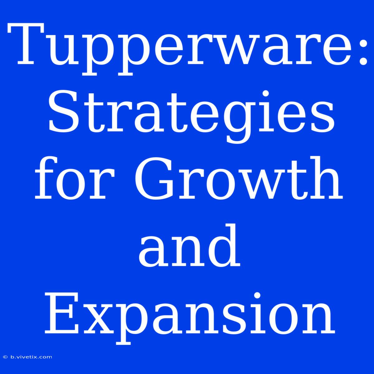 Tupperware:  Strategies For Growth And Expansion