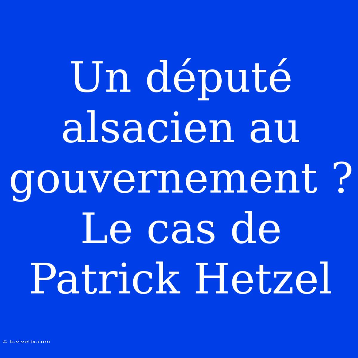 Un Député Alsacien Au Gouvernement ? Le Cas De Patrick Hetzel