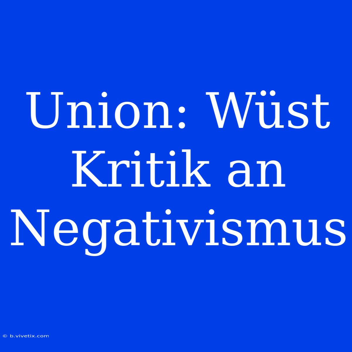 Union: Wüst Kritik An Negativismus