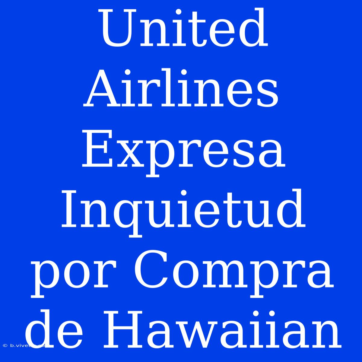 United Airlines Expresa Inquietud Por Compra De Hawaiian