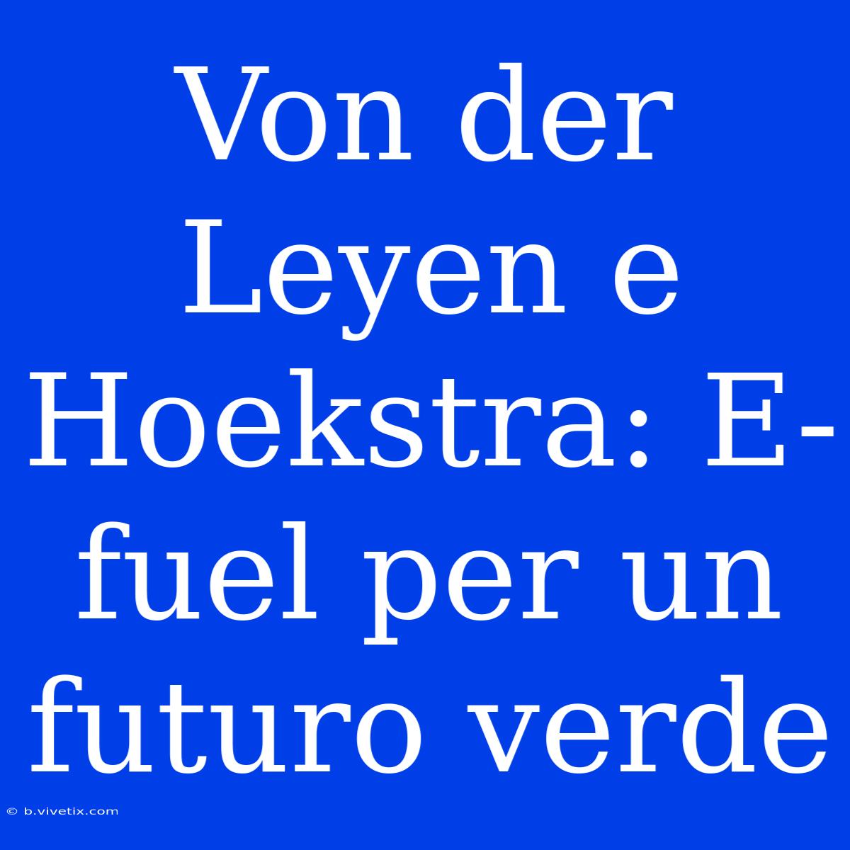 Von Der Leyen E Hoekstra: E-fuel Per Un Futuro Verde