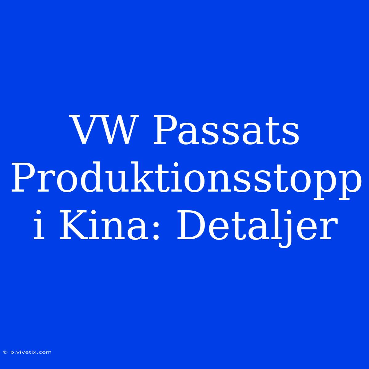 VW Passats Produktionsstopp I Kina: Detaljer