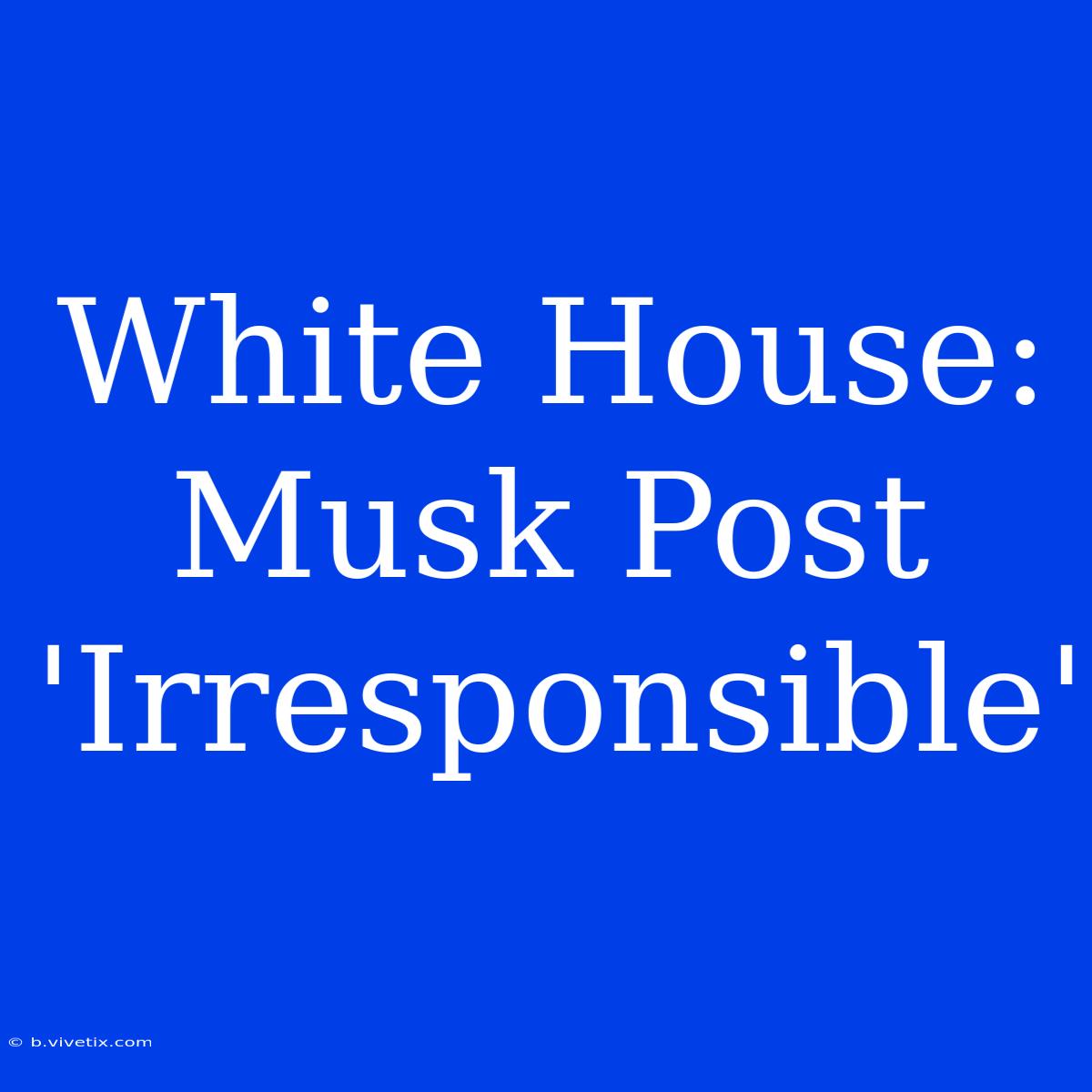 White House: Musk Post 'Irresponsible'