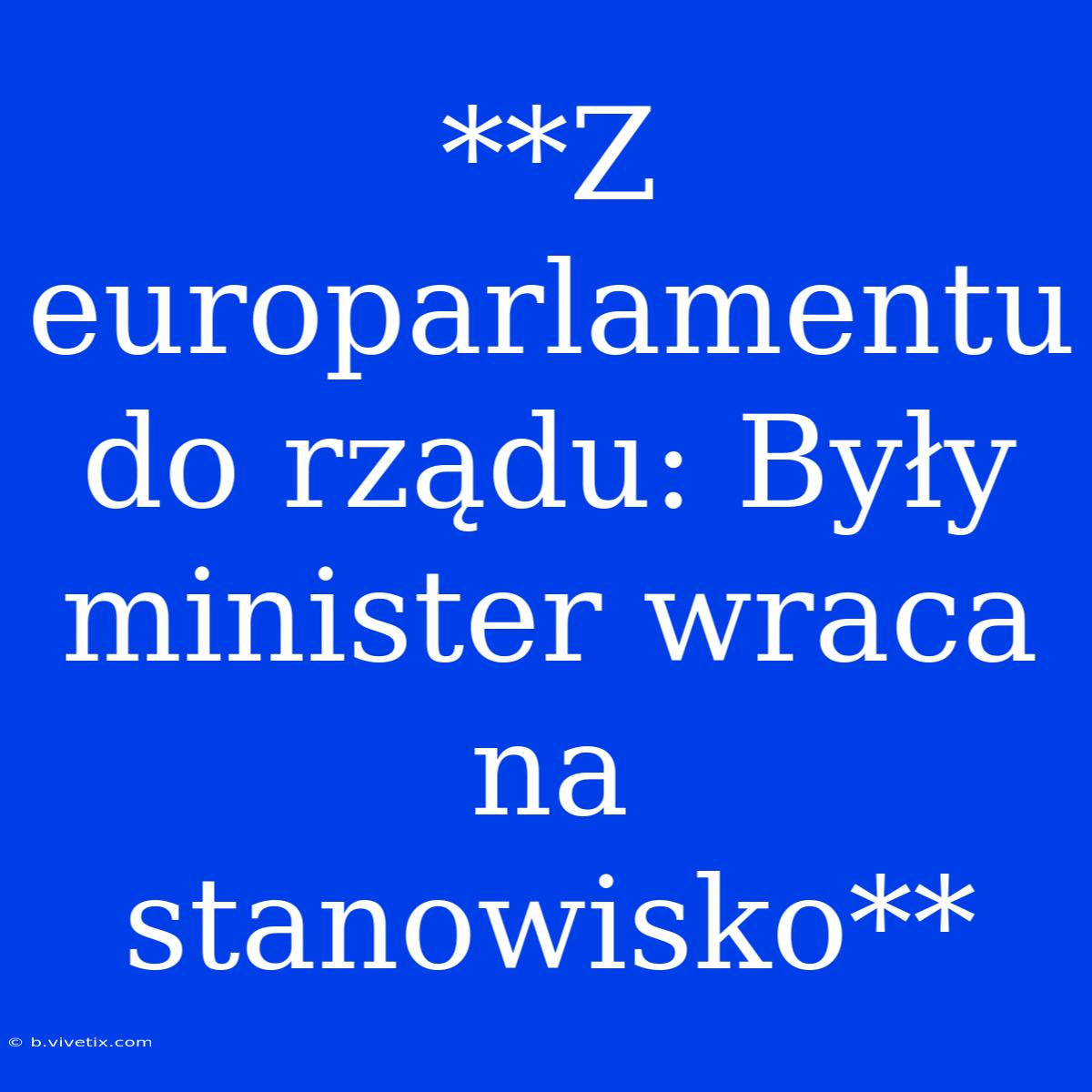 **Z Europarlamentu Do Rządu: Były Minister Wraca Na Stanowisko**