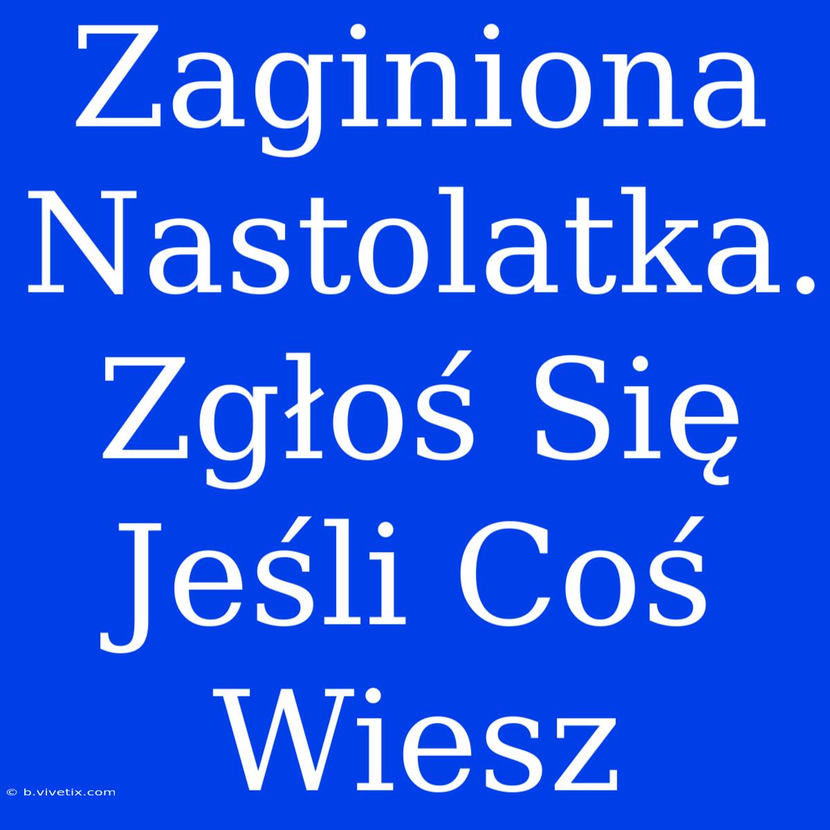 Zaginiona Nastolatka. Zgłoś Się Jeśli Coś Wiesz 