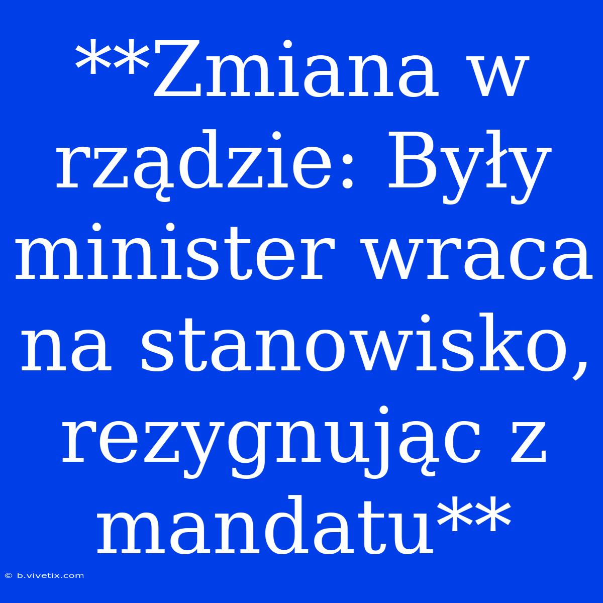 **Zmiana W Rządzie: Były Minister Wraca Na Stanowisko, Rezygnując Z Mandatu**